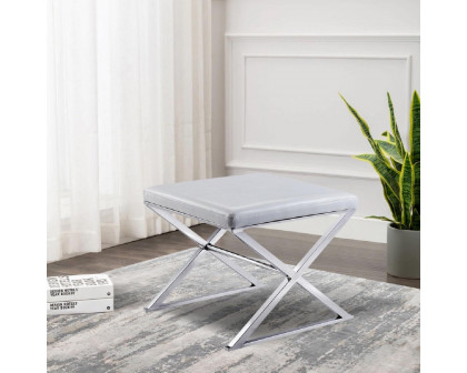 Pasargad Luxe Upholstered Bench - White/Chrome, Faux Leather