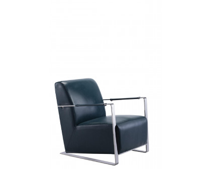 Pasargad - Luxe Upholstered Armchair in Teal/Chrome, Faux Leather