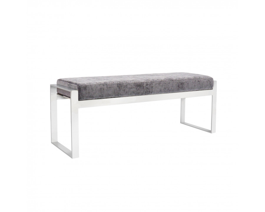 Pasargad Luxe Upholstered Bench - Gray/Chrome, Velvet/Stainless Steel