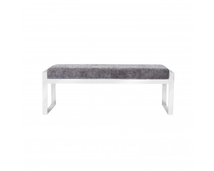 Pasargad Luxe Upholstered Bench - Gray/Chrome, Velvet/Stainless Steel