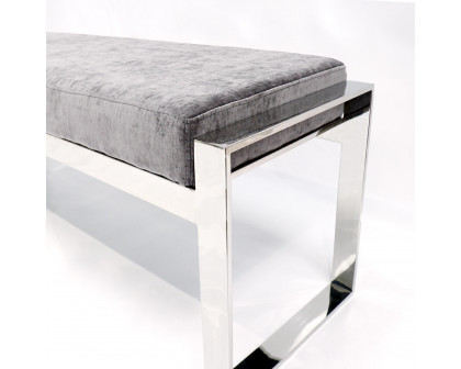 Pasargad Luxe Upholstered Bench - Gray/Chrome, Velvet/Stainless Steel