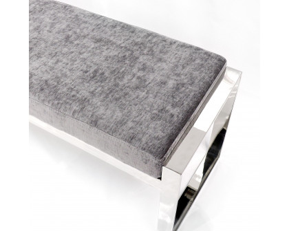 Pasargad Luxe Upholstered Bench - Gray/Chrome, Velvet/Stainless Steel