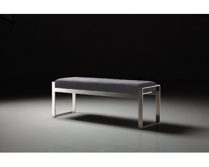 Pasargad Luxe Upholstered Bench - Gray/Chrome, Velvet/Stainless Steel