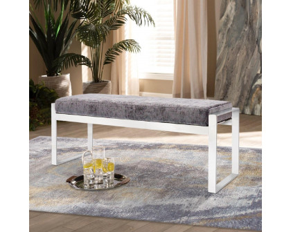 Pasargad Luxe Upholstered Bench - Gray/Chrome, Velvet/Stainless Steel