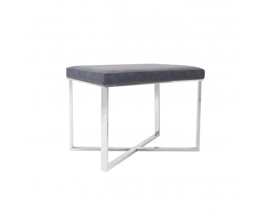 Pasargad - Luxe Upholstered Stool in Gray/Chrome, Faux Leather