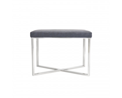 Pasargad - Luxe Upholstered Stool in Gray/Chrome, Faux Leather