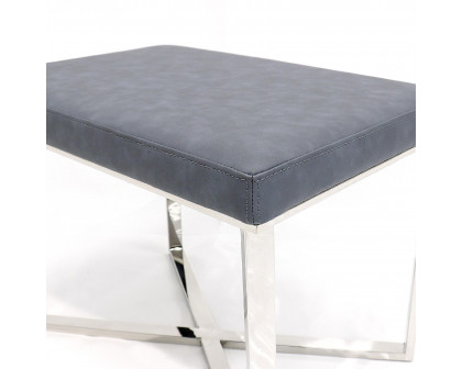 Pasargad - Luxe Upholstered Stool in Gray/Chrome, Faux Leather