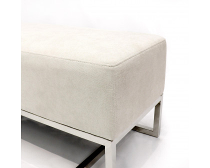 Pasargad Luxe Upholstered Bench - Ivory/Chrome, Polyester