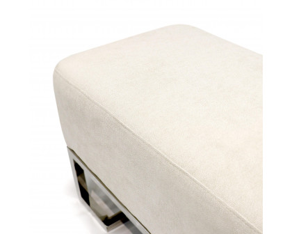 Pasargad Luxe Upholstered Bench - Ivory/Chrome, Polyester