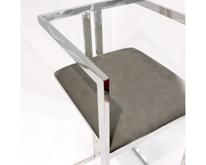 Pasargad - Luxe Upholstered Modern Bar Stool in Gray/Chrome, Faux Leather