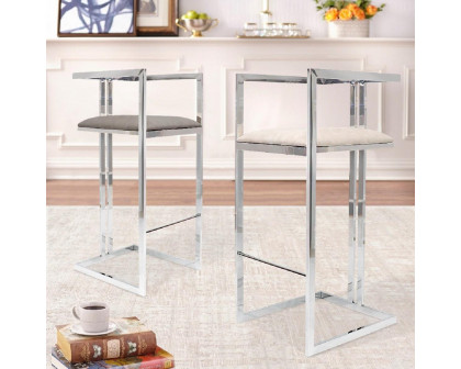 Pasargad - Luxe Upholstered Modern Bar Stool in Gray/Chrome, Faux Leather