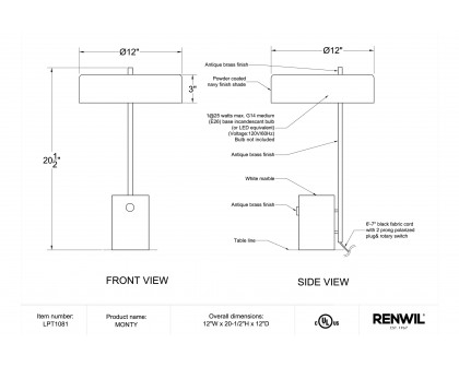 Renwil - Monty Table Lamp