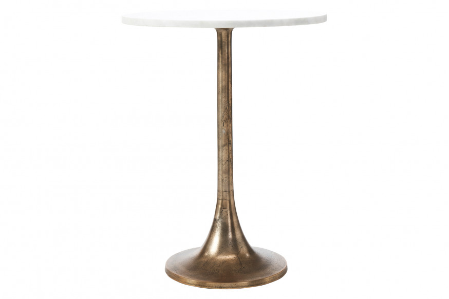 Renwil™ Amalya Accent Table - White Marble/Antique Brass