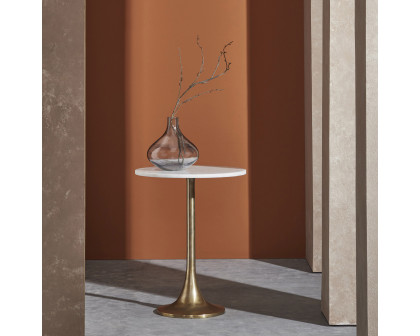 Renwil™ Amalya Accent Table - White Marble/Antique Brass