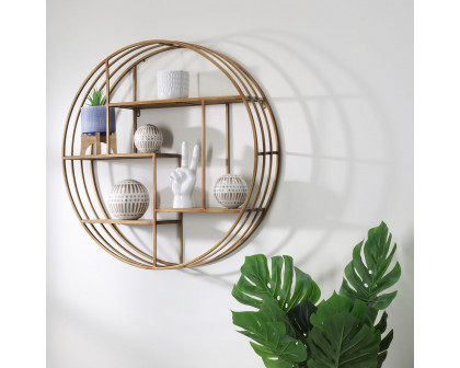 Sagebrook Round Wood/Metal Wall Shelf - Bronze