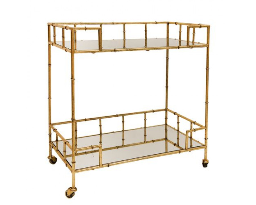 Sagebrook - Two Tier Gold Metal Bar Cart With Mirror Top