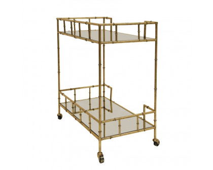 Sagebrook - Two Tier Gold Metal Bar Cart With Mirror Top