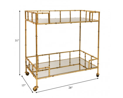 Sagebrook - Two Tier Gold Metal Bar Cart With Mirror Top