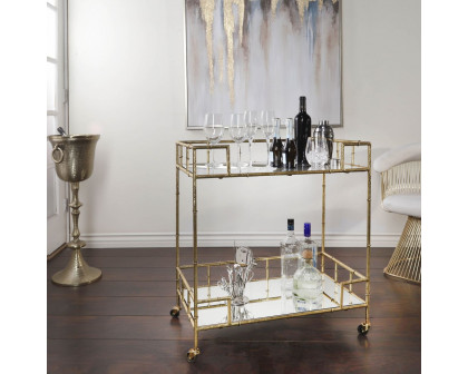 Sagebrook - Two Tier Gold Metal Bar Cart With Mirror Top