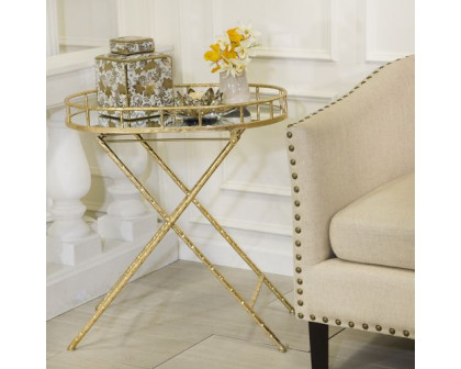 Sagebrook - Oval Gold Metal Accent Table With Mirror Top