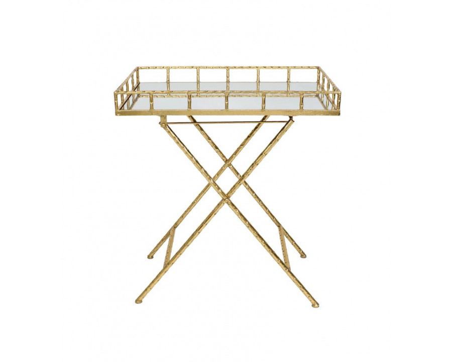 Sagebrook - Rectangular Gold Metal Bar Cart With Mirror Top