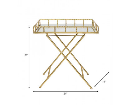 Sagebrook - Rectangular Gold Metal Bar Cart With Mirror Top