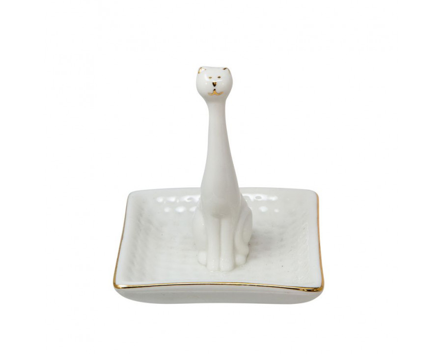 Sagebrook - Cat Square Ring Holder in White/Gold