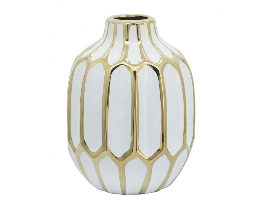 Sagebrook 8" Ceramic Vase - White/Gold