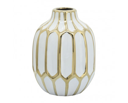 Sagebrook 8" Ceramic Vase - White/Gold