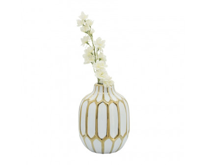 Sagebrook 8" Ceramic Vase - White/Gold