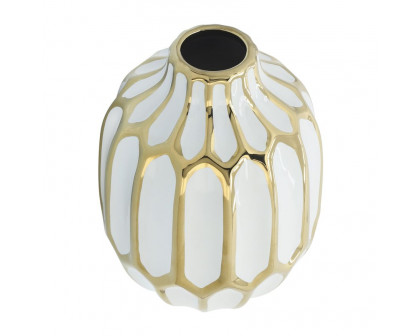 Sagebrook 8" Ceramic Vase - White/Gold