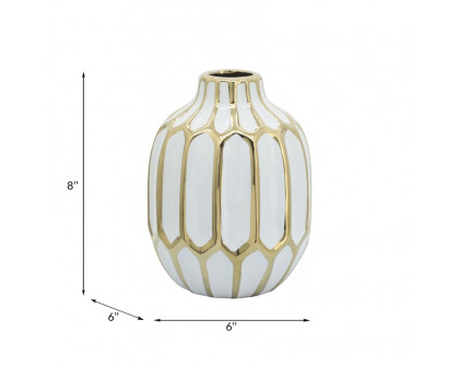 Sagebrook 8" Ceramic Vase - White/Gold