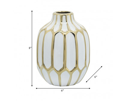 Sagebrook 8" Ceramic Vase - White/Gold