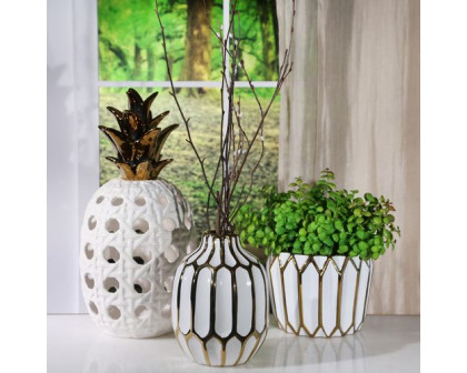 Sagebrook 8" Ceramic Vase - White/Gold