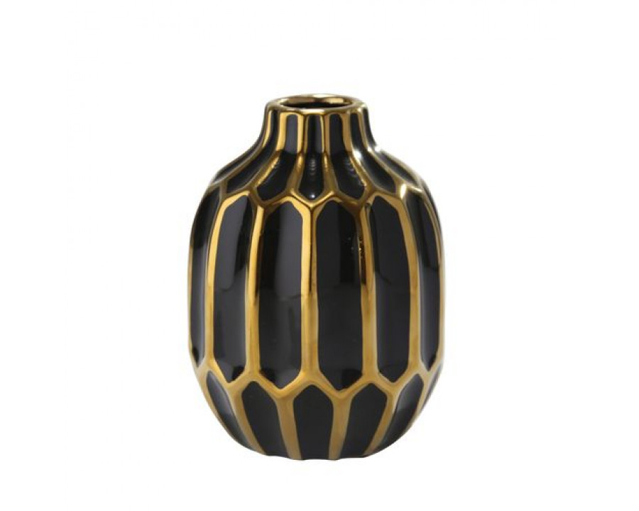 Sagebrook 8" Ceramic Vase - Black/Gold