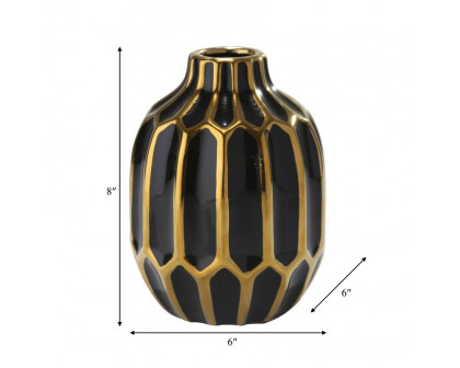 Sagebrook 8" Ceramic Vase - Black/Gold