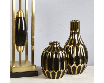 Sagebrook 8" Ceramic Vase - Black/Gold