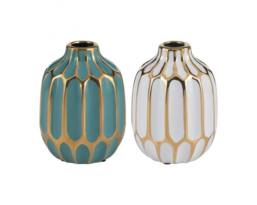 Sagebrook 5" Ceramic Vase (Set Of 2) - Turquoise/White