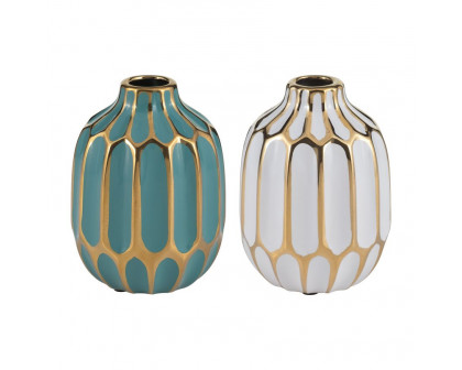 Sagebrook 5" Ceramic Vase (Set Of 2) - Turquoise/White