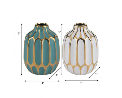 Sagebrook 5" Ceramic Vase (Set Of 2) - Turquoise/White