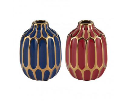 Sagebrook 5" Ceramic Vase (Set Of 2) - Navy/Red