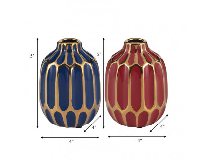 Sagebrook 5" Ceramic Vase (Set Of 2) - Navy/Red