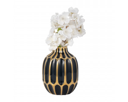 Sagebrook 8" Ceramic Vase - Dark Navy/Gold