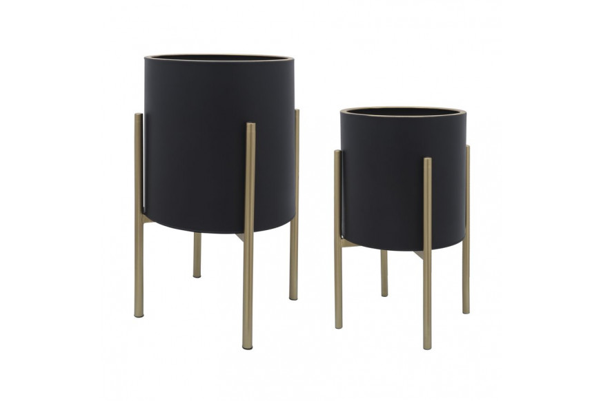 Sagebrook™ Planters On Metal Stand (Set Of 2) - Black/Gold