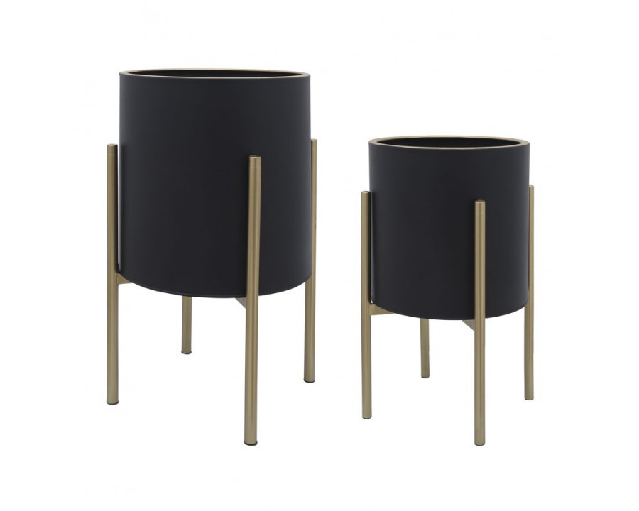 Sagebrook Planters On Metal Stand (Set Of 2) - Black/Gold