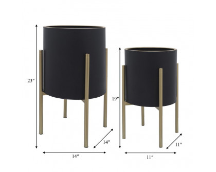 Sagebrook™ Planters On Metal Stand (Set Of 2) - Black/Gold