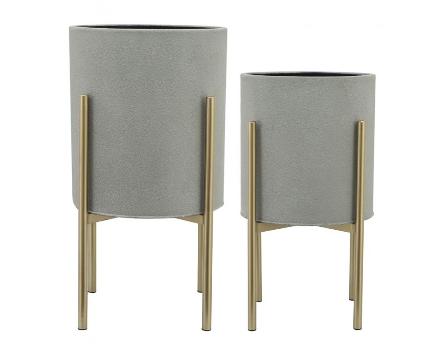 Sagebrook Planters On Metal Stand (Set Of 2) - Putty/Gold