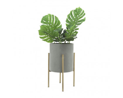 Sagebrook Planters On Metal Stand (Set Of 2) - Putty/Gold