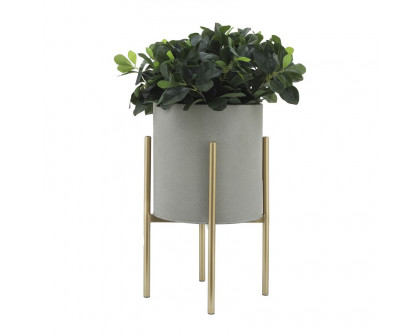 Sagebrook Planters On Metal Stand (Set Of 2) - Putty/Gold