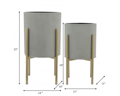 Sagebrook Planters On Metal Stand (Set Of 2) - Putty/Gold